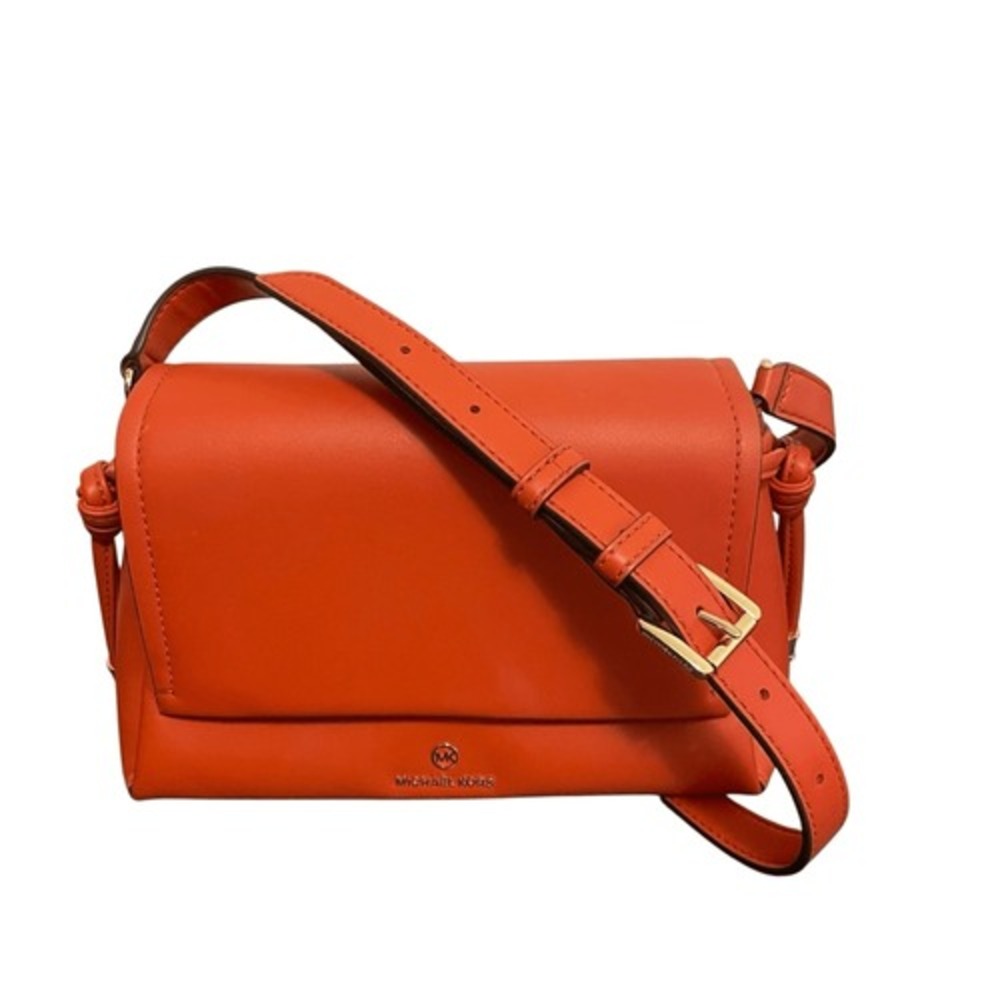 Michael Kors Orange Leather Crossbody Bag Gold Hardware Flap Messenger